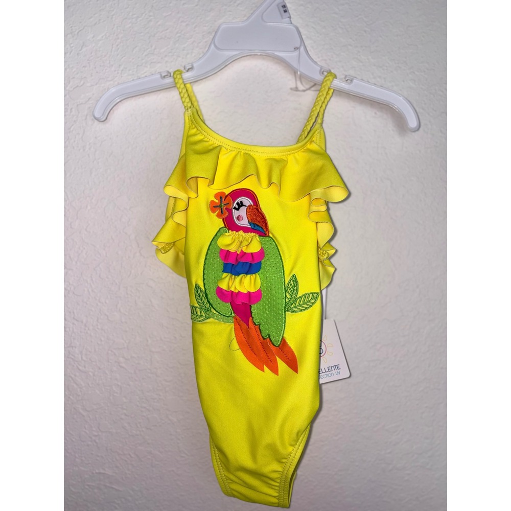 Flapdoodles One Piece Swimsuit Kids 18M Yellow New Parrot Ruffle UPF 50+